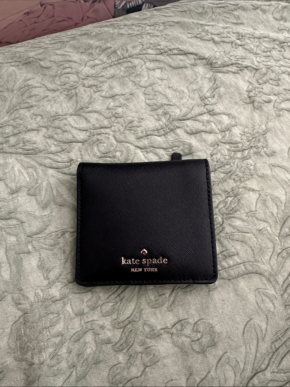 kate spade Black Bifold Saffiano Leather Wallet with Gold Logo